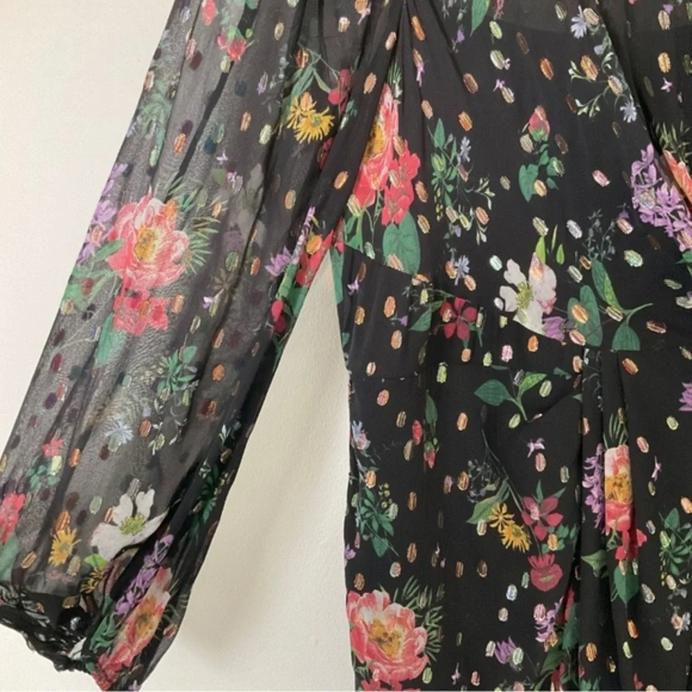 AMUR Sabine Drape Dress | Front Slit | Black | Floral | Sheer | Size 10 - Picture 12 of 16